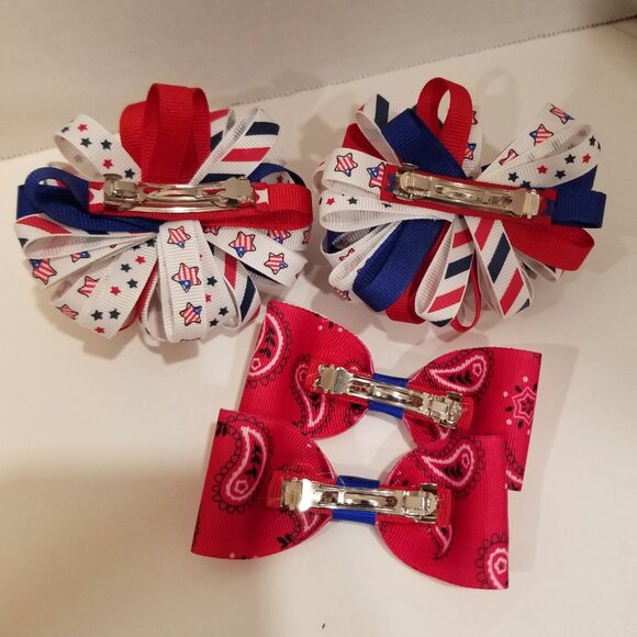Girls' Custom Hairbows, Lot of 8, Patriotic, EUC - Picture 11 of 15